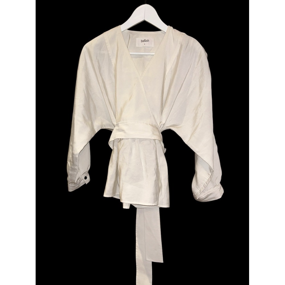 Ba&sh Bash Lady Top Ecru Cream Viscose Tie Back Poets‎ Blouse 1 US 6. *flaw